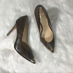 Vince Camuto Signature snake skin pointed heels